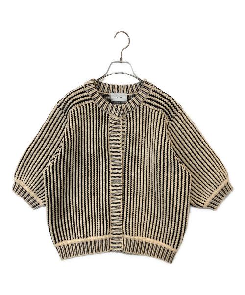 CLANE（クラネ）CLANE (クラネ) STRIPE CABLE HALF SLEEVE CD（ストライプケーブルハーフスリーブCD） ブラック×ベージュ サイズ:2の古着・服飾アイテム