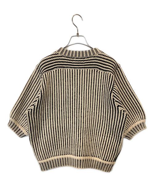 CLANE（クラネ）CLANE (クラネ) STRIPE CABLE HALF SLEEVE CD（ストライプケーブルハーフスリーブCD） ブラック×ベージュ サイズ:2の古着・服飾アイテム