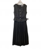 HER LIP TOハーリップトゥ）の古着「Siena Pleated Docking Dress　ノースリーブワンピース　1243305071」｜ブラック