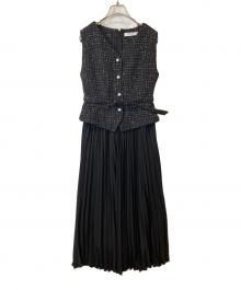 HER LIP TO（ハーリップトゥ）の古着「Siena Pleated Docking Dress　ノースリーブワンピース　1243305071」｜ブラック