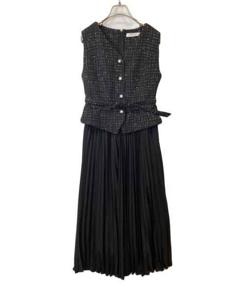 HER LIP TO（ハーリップトゥ）Her lip to (ハーリップトゥ) Siena Pleated Docking Dress　ノースリーブワンピース　1243305071 ブラック サイズ:Mの古着・服飾アイテム