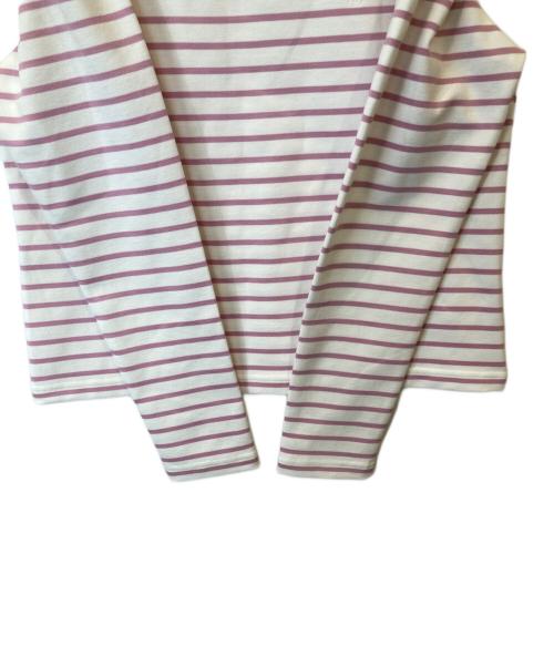 HER LIP TO（ハーリップトゥ）Her lip to (ハーリップトゥ) Tuck Sleeve French Stripe Top　ロングスリーブカットソー　Tシャツ　1251102044 ホワイト×ピンク サイズ:FREEの古着・服飾アイテム