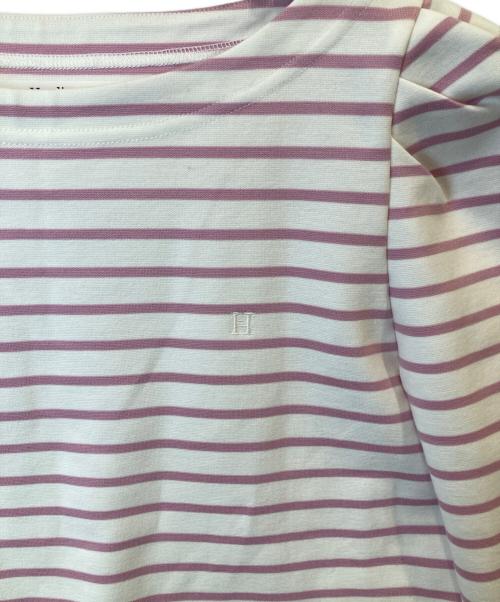 HER LIP TO（ハーリップトゥ）Her lip to (ハーリップトゥ) Tuck Sleeve French Stripe Top　ロングスリーブカットソー　Tシャツ　1251102044 ホワイト×ピンク サイズ:FREEの古着・服飾アイテム