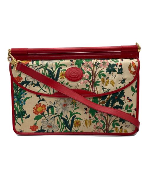 GUCCI（グッチ）GUCCI (グッチ) GGフローラ キャンバス×レザー ショルダーバッグ　004.112 002C ベージュ×レッドの古着・服飾アイテム