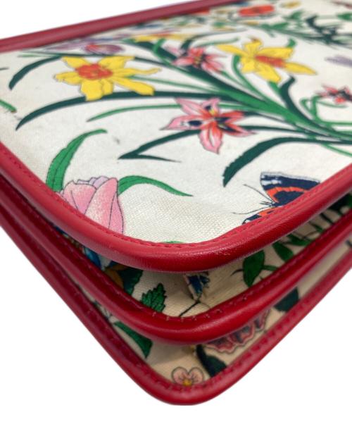 GUCCI（グッチ）GUCCI (グッチ) GGフローラ キャンバス×レザー ショルダーバッグ　004.112 002C ベージュ×レッドの古着・服飾アイテム