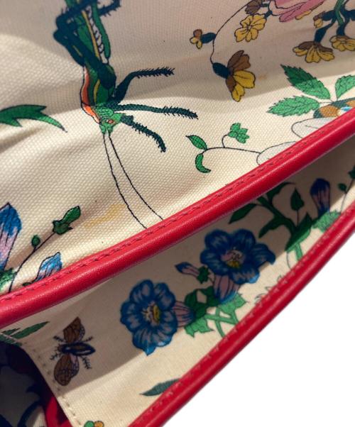 GUCCI（グッチ）GUCCI (グッチ) GGフローラ キャンバス×レザー ショルダーバッグ　004.112 002C ベージュ×レッドの古着・服飾アイテム