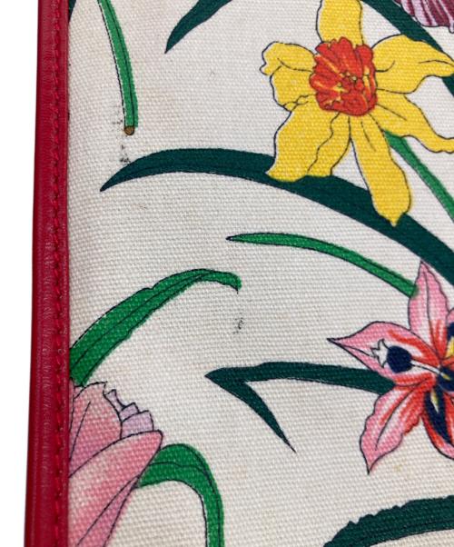 GUCCI（グッチ）GUCCI (グッチ) GGフローラ キャンバス×レザー ショルダーバッグ　004.112 002C ベージュ×レッドの古着・服飾アイテム