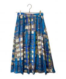 BALLSEY（ボールジィ）の古着「スタックチェックプリント ボリュームギャザースカート　11-05-41-05034」｜ブルー