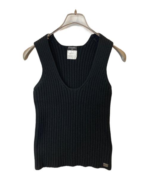 CHANEL（シャネル）CHANEL (シャネル) ヘビーウェイトリブニットトップス　P19536V01121 ブラック サイズ:38の古着・服飾アイテム