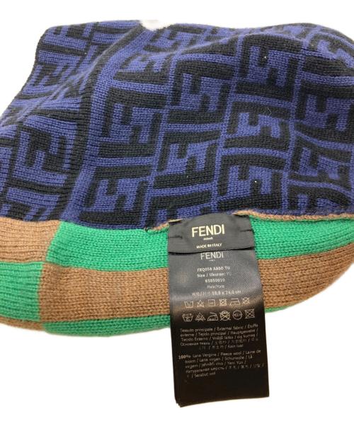 FENDI（フェンディ）FENDI (フェンディ) ニット帽 FXQ056 ネイビー×ブラウンの古着・服飾アイテム