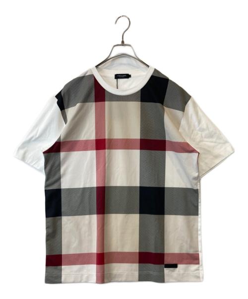 BLACK LABEL CRESTBRIDGE（ブラックレーベル クレストブリッジ）BLACK LABEL CRESTBRIDGE (ブラックレーベル クレストブリッジ) パネルチェックサッカーTシャツ 51P29-339-02 ホワイト サイズ:L 未使用品の古着・服飾アイテム