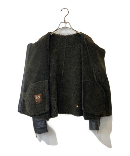 Cinquanta（チンクワンタ）Cinquanta (チンクワンタ) ムートンジャケット 5312 カーキ×ネイビー サイズ:38の古着・服飾アイテム