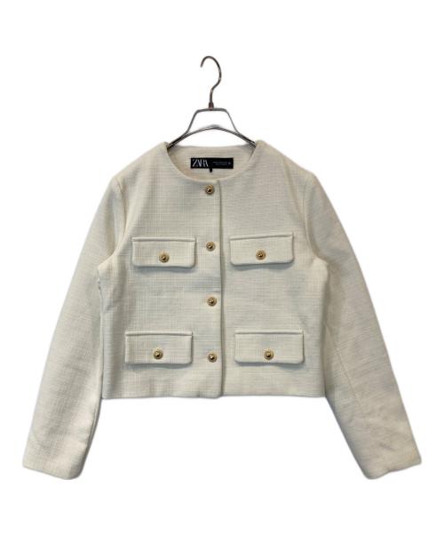 ZARA（ザラ）ZARA (ザラ) CROPPED FLAP BLAZER　3046/988/712 アイボリー サイズ:XSの古着・服飾アイテム