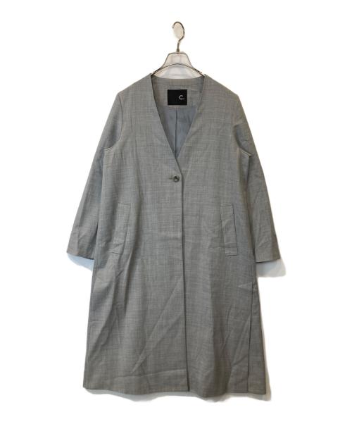 C+（シー）C+ (シー) ノーカラーコート グレー サイズ:FREEの古着・服飾アイテム
