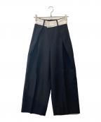 STUDIOUSステュディオス）の古着「アシンメトリーウエストタックトラウザーパンツ　124441001」｜ブラック