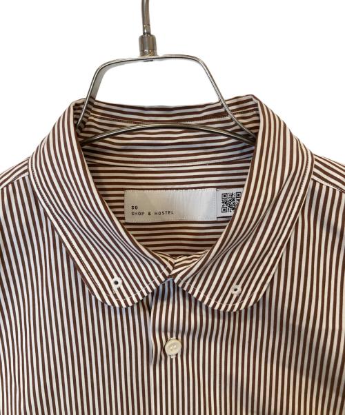 SO SHOP & HOSTEL（ソーショップ＆ホステ）SO SHOP & HOSTEL (ソーショップ＆ホステ) ストライプシャツ ブラウン サイズ:Lの古着・服飾アイテム