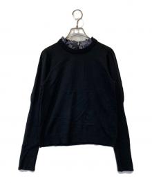 BLUE LABEL CRESTBRIDGE（ブルーレーベルクレストブリッジ）の古着「襟チェック切替ニット　55N25-465-09」｜ブラック