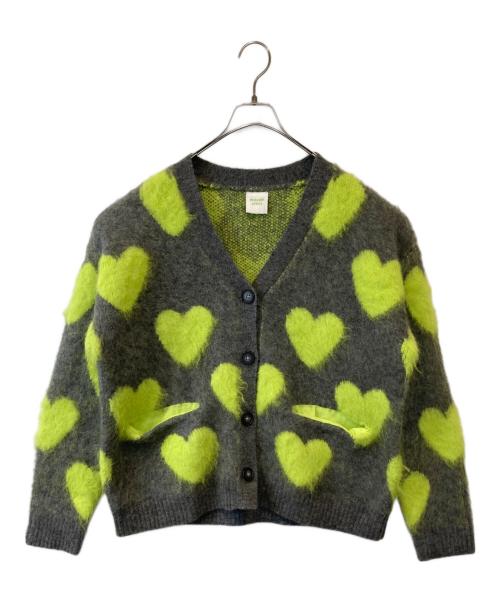 moyan AFRICA（モヤンアフリカ）moyan AFRICA (モヤンアフリカ) LOVEBOMB BRUSHED KINT CARDIGAN グレー×グリーン サイズ:Lの古着・服飾アイテム