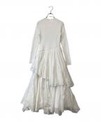 anuansアニュアンス）の古着「イレギュラーヘムドッキングニットワンピース　」｜ホワイト