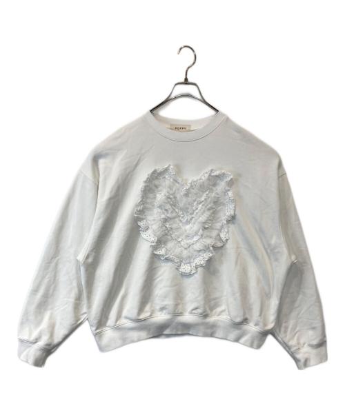 POPPY（ポピー）POPPY (ポピー) COTTON LACE HEART SWEATSHIRT スウェット ホワイト サイズ:FREEの古着・服飾アイテム