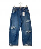 ZARAザラ）の古着「TRF クラッシュ加工入りバギーバルーンミッドライズデニムパンツ」｜インディゴ