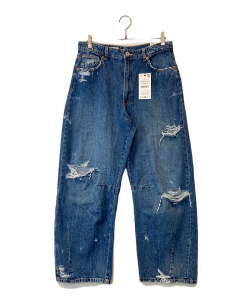 ZARA（ザラ）ZARA (ザラ) TRF クラッシュ加工入りバギーバルーンミッドライズデニムパンツ インディゴ サイズ:EUR 40の古着・服飾アイテム