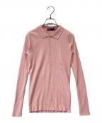 POLO RALPH LAURENポロ・ラルフローレン）の古着「リブド ロングスリーブ ポロシャツ　WMPOKNINB920072」｜ピンク