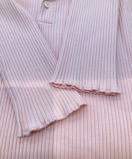 POLO RALPH LAUREN（ポロ・ラルフローレン）POLO RALPH LAUREN (ポロ・ラルフローレン) リブド ロングスリーブ ポロシャツ　WMPOKNINB920072 ピンク サイズ:Mの古着・服飾アイテム