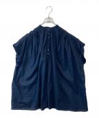 Spick and Spanスピック＆スパン）の古着「コットンリネンギャザーフレンチスリーブシャツ　24050200315020」｜ネイビー