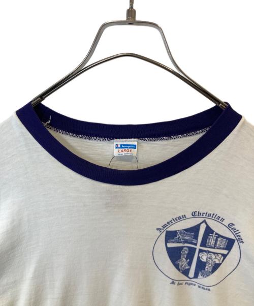 Champion（チャンピオン）Champion (チャンピオン) リンガーTシャツ ホワイト×パープル サイズ:Lの古着・服飾アイテム