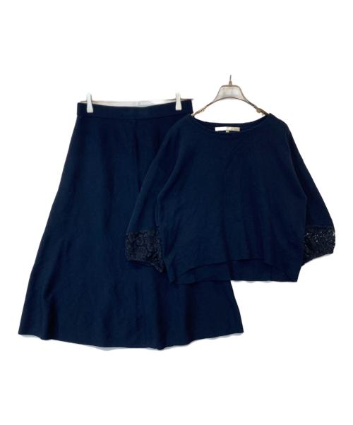 自由区（ジユウク）自由区 (ジユウク) VERY (ヴェリィ) SUPPLE LACE KNIT セットアップ OPWMKM6252 ネイビー サイズ:40の古着・服飾アイテム