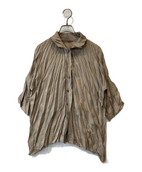 PLEATS PLEASE（プリーツプリーズ）PLEATS PLEASE (プリーツプリーズ) ワッシャー加工シャツ PP32-ZT964 オリーブ サイズ:3の古着・服飾アイテム