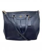 COACHコーチ）の古着「クロスグレイン レザー プリーテッド トート　F34680」｜ネイビー