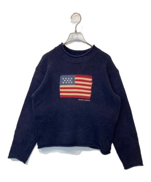 POLO JEANS CO.（ポロジーンズカンパニー）POLO JEANS CO. (ポロジーンズカンパニー) 星条旗コットンニット ネイビー サイズ:150の古着・服飾アイテム