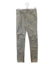 mnml（ミニマル）の古着「ダメージジーンズ スキニー サイドジップ M1 DENIM（エムワン　デニム）」｜ベージュ