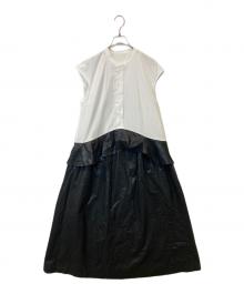 machatt（マチャット）の古着「異素材ドッキングシャツワンピース　MCT22S300」｜ホワイト×ブラック