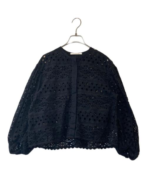 ne quittez pas（ヌキテパ）ne quittez pas (ヌキテパ) コットンボーダーヘムラ刺繍バルーンスリーブブラウス 010141J2 ブラック サイズ:表記がないため不明の古着・服飾アイテム