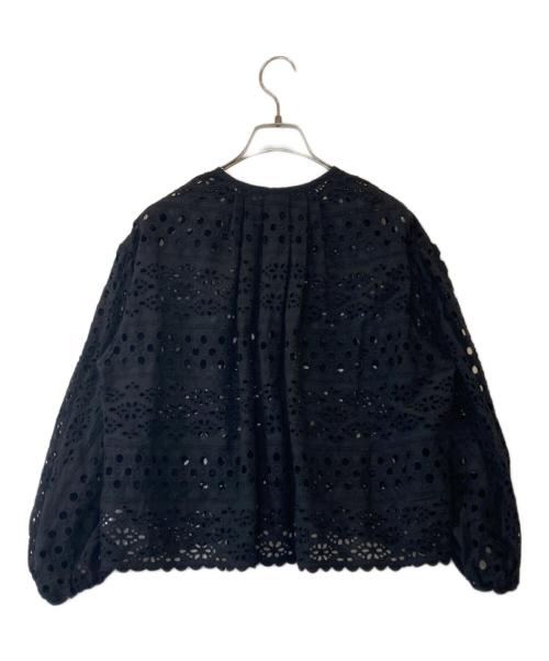 ne quittez pas（ヌキテパ）ne quittez pas (ヌキテパ) コットンボーダーヘムラ刺繍バルーンスリーブブラウス 010141J2 ブラック サイズ:表記がないため不明の古着・服飾アイテム