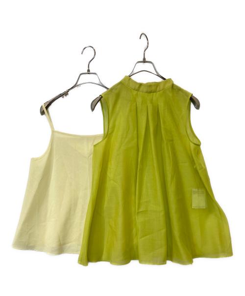 ANAYI（アナイ）ANAYI (アナイ) オーガンジーリボンタイ ブラウス 黄緑 サイズ:38 未使用品の古着・服飾アイテム