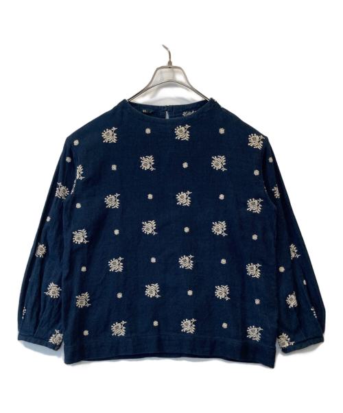 45R（フォーティファイブ・アール）45R (フォーティファイブ・アール) インディゴオックスフォード刺繍ブラウス　7013906 ネイビーの古着・服飾アイテム