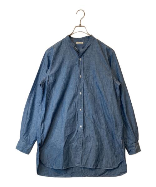 HEUGN（ユーゲン）HEUGN (ユーゲン) Chambray Rob コットンシャンブレーバンドカラーシャツ　SHIRTS 023 ブルー サイズ:2の古着・服飾アイテム
