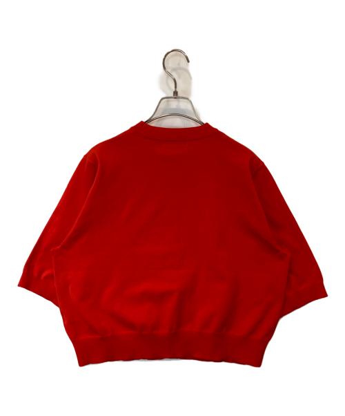 E by eclat（イーバイエクラ）E by eclat (イーバイエクラ) クルーネック半袖カーディガン レッド サイズ:38の古着・服飾アイテム