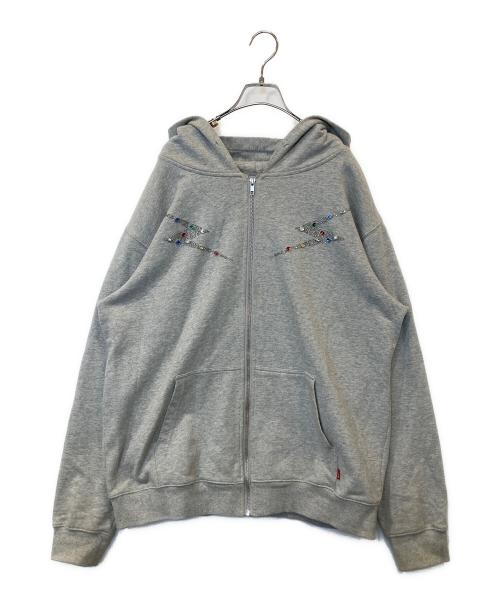 SUPPLIER（サプライヤー）SUPPLIER (サプライヤー) LIGHTNING RHINESTONE ZIP HOODIE グレー サイズ:XLの古着・服飾アイテム