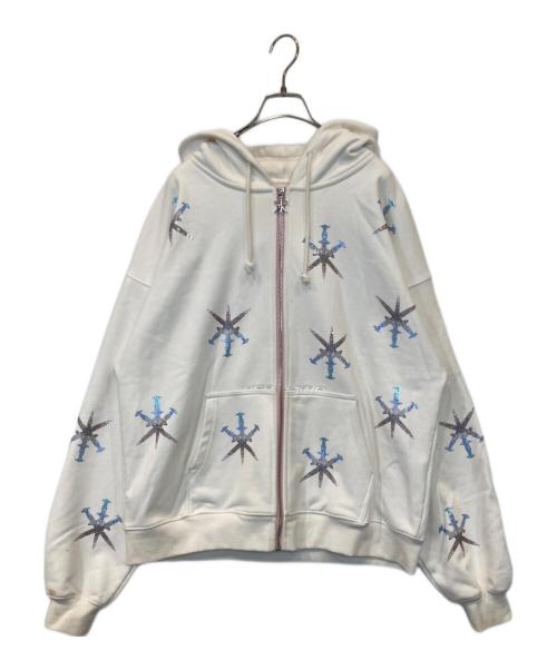 unknown（アンノウン）Unknown (アンノウン) DAGGER RHINSTONE ZIP HOODIE パーカー ホワイト サイズ:Mの古着・服飾アイテム