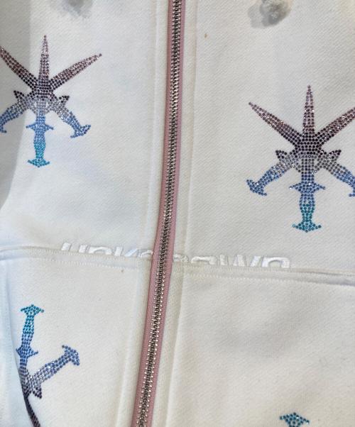 unknown（アンノウン）Unknown (アンノウン) DAGGER RHINSTONE ZIP HOODIE パーカー ホワイト サイズ:Mの古着・服飾アイテム