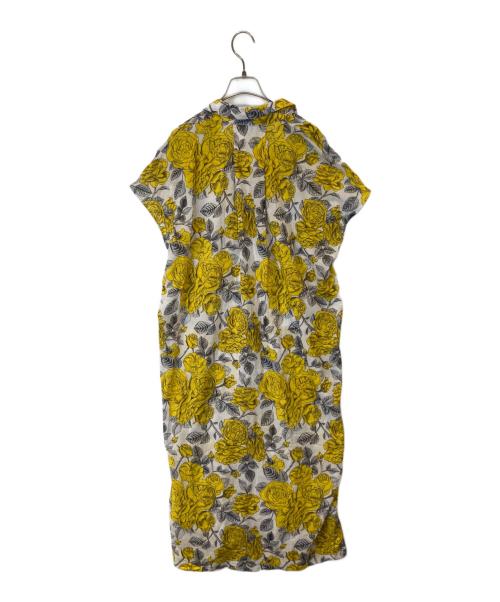 GANNI（ガニー）GANNI (ガニー) Vネックコットンワンピース　EUE-11110-A イエロー×ホワイト サイズ: XXS/XSの古着・服飾アイテム