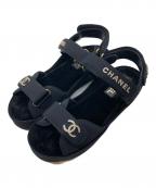 CHANELシャネル）の古着「コマーク レザー×ファブリック サンダル G37456」｜ブラック