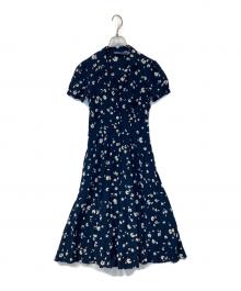 POLO RALPH LAUREN（ポロ・ラルフローレン）の古着「フローラル クレープ ショートスリーブ ドレス」｜ネイビー