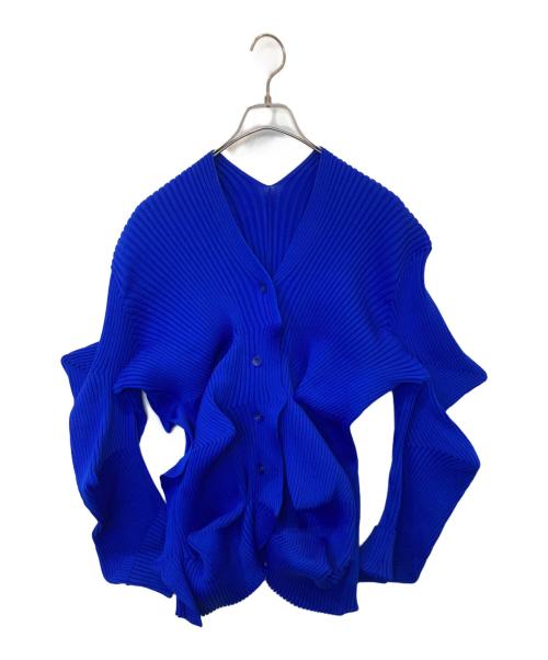 JNBY（ジェイエヌビーワイ）JNBY (ジェイエヌビーワイ) V neck Curved 3D cardigan 変形デザイン プリーツカーディガン　12279030 ブルー サイズ:36の古着・服飾アイテム