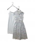 ANAYIアナイ）の古着「カリグラフィープリントボウタイ ワンピース　102327-14-140-09-360」｜ホワイト